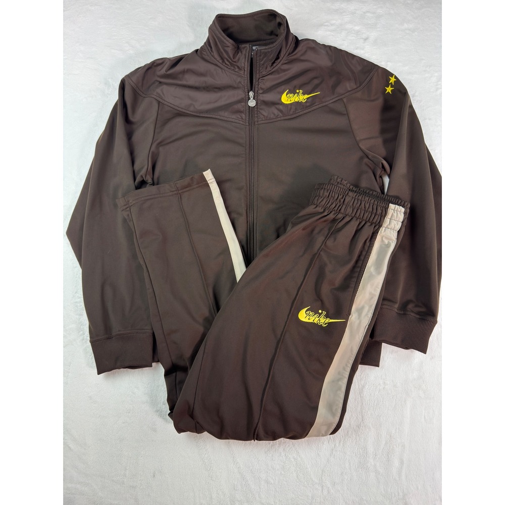 Nike Tracksuit Vintage Brown Tan Yellow Star Full Zip Jacket Pants Set L/M